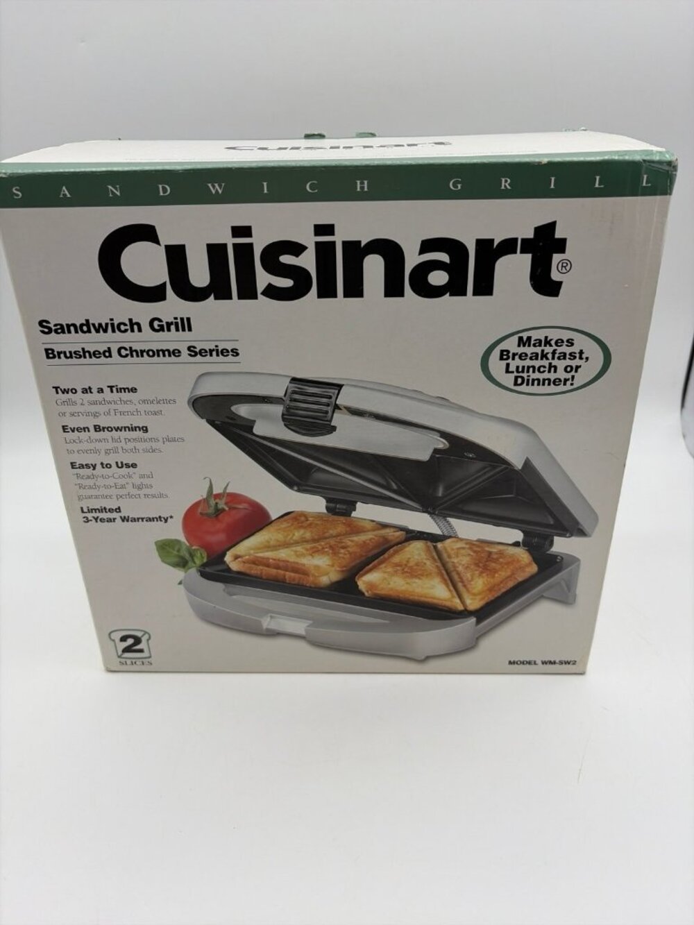 CUISINART Non Stick Sandwich Maker Grill Toaster Silver WM-SW2 Brushed Chrome NW